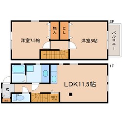 静岡駅 バス15分  ポリテクセンター静岡下車：停歩2分 1-2階の物件間取画像